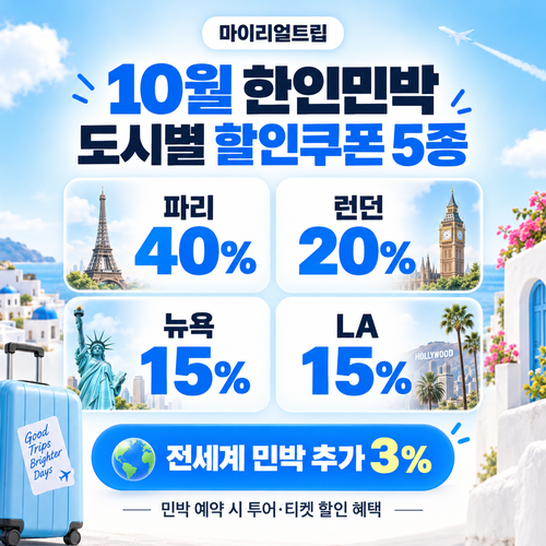 마이리얼트립 한인민박 도시별 쿠폰